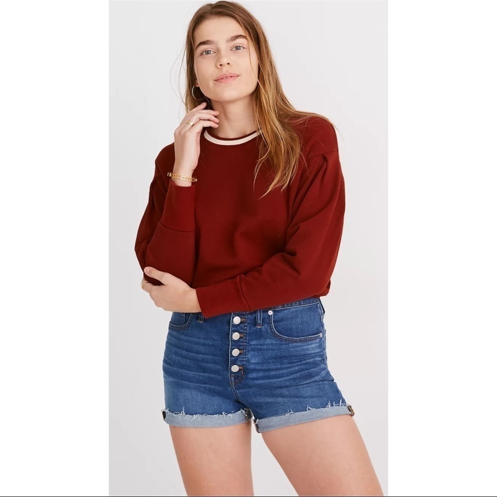MADEWELL High-Rise Denim Shorts in Derby Wash: Button-Front Edition